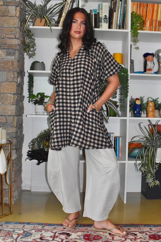 Bibi Gingham Pocket Tunic Navy
